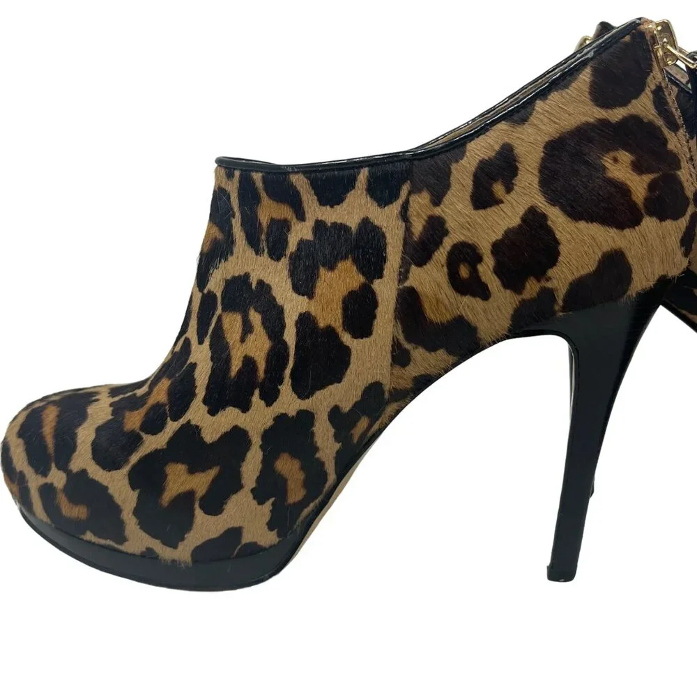 Nine West Haywire Stilleto Platform Heels‎ Mobwife Booties Cheetah Leopard Fur 8